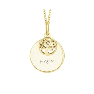 Nordahl Andersen Lovetag med livets træ sølv forgyldt vedhæng inkl. kæde - dåbsgave